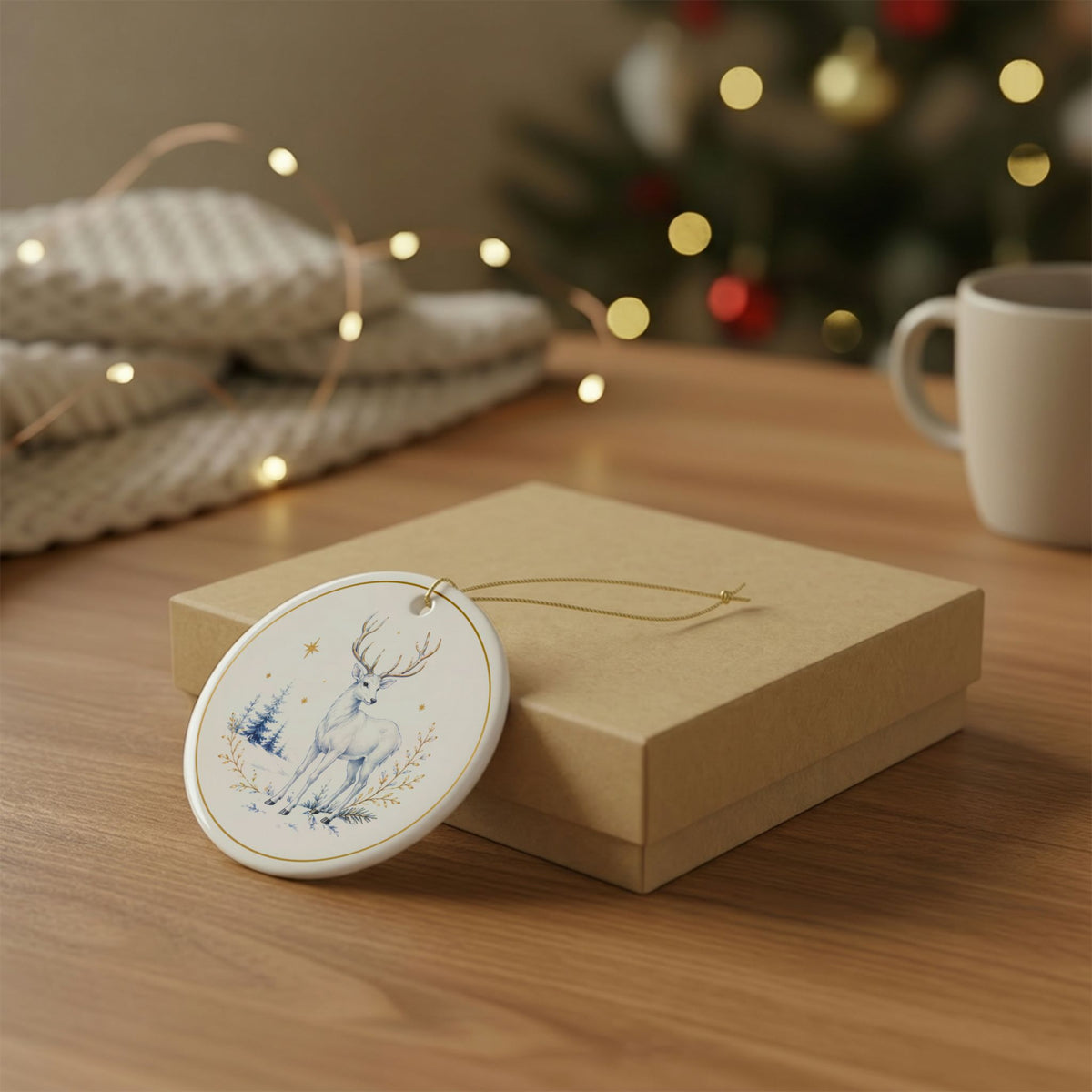 White Stag – Christmas Art Collection 2026 Ceramic Ornament