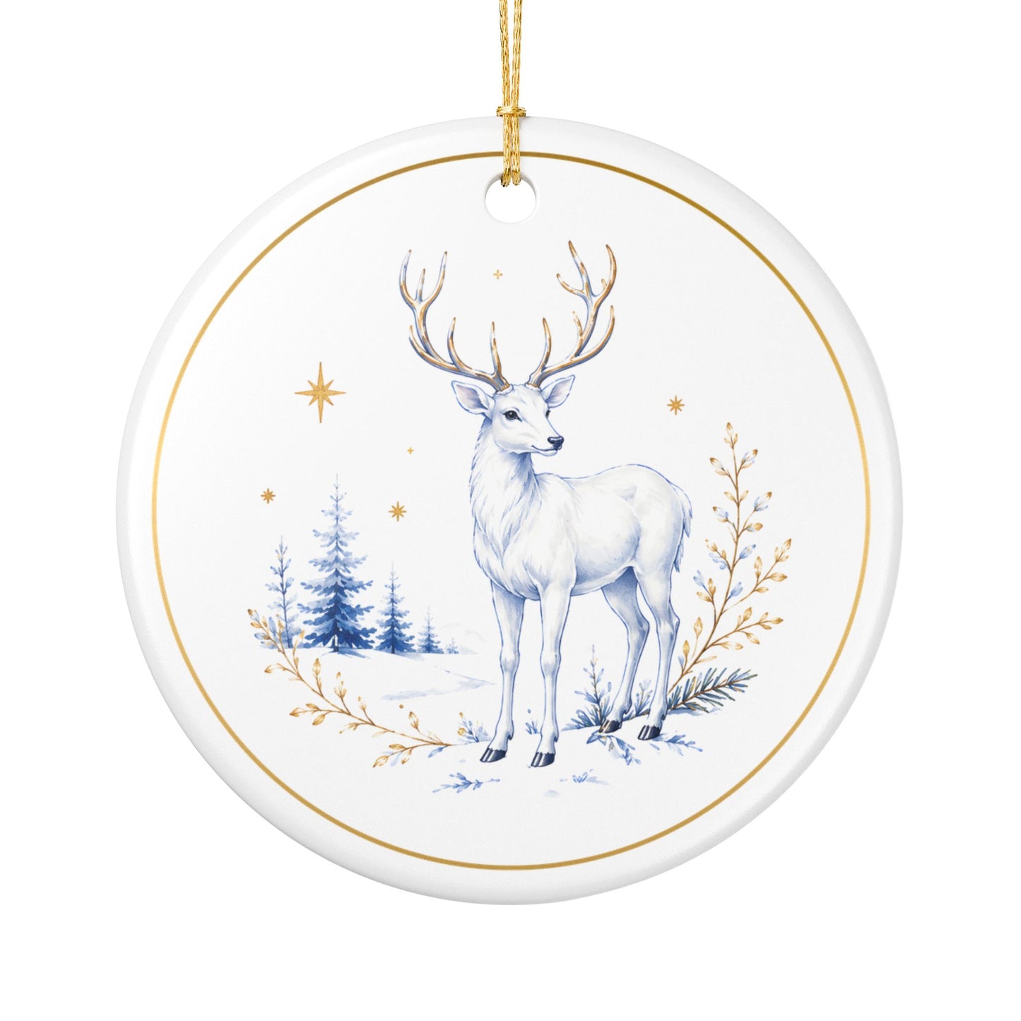 White Stag – Christmas Art Collection 2026 Ceramic Ornament