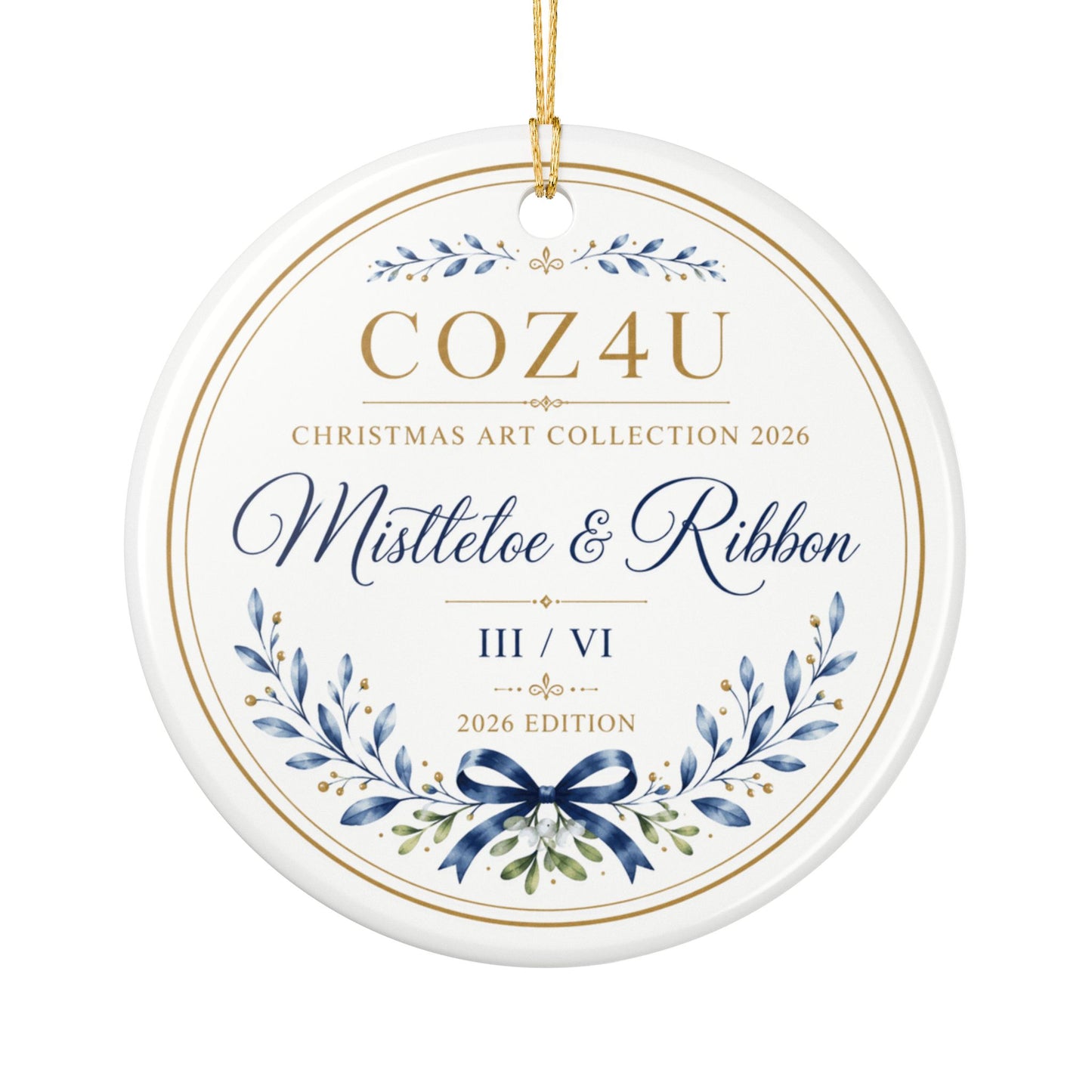 Mistletoe & Ribbon – Christmas Art Collection 2026 Ceramic Ornament